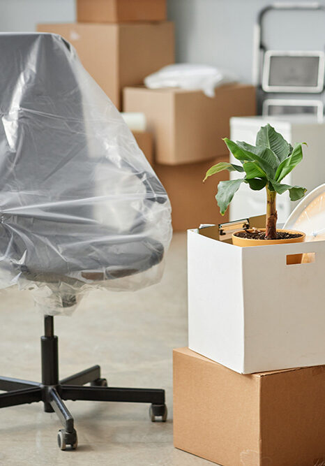 Commercial furniture prepared for office moving by Smith & Sons Moving